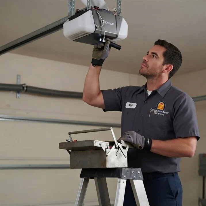 Professional home service technician working in a residential garage