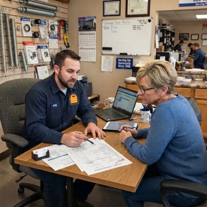 Professional reviewing service information with a customer