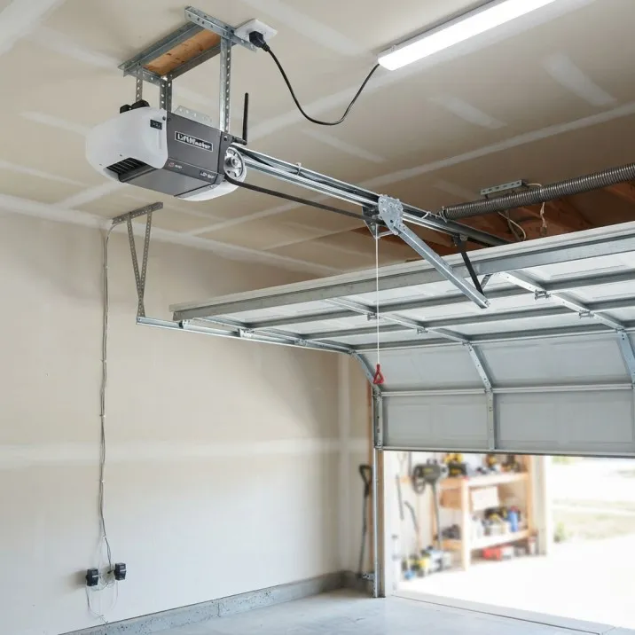 Garage door technician inspecting a residential garage door in Tuscaloosa