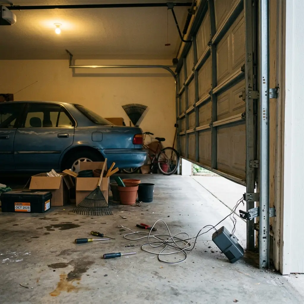 Garage door sensor problem before repair in Tuscaloosa