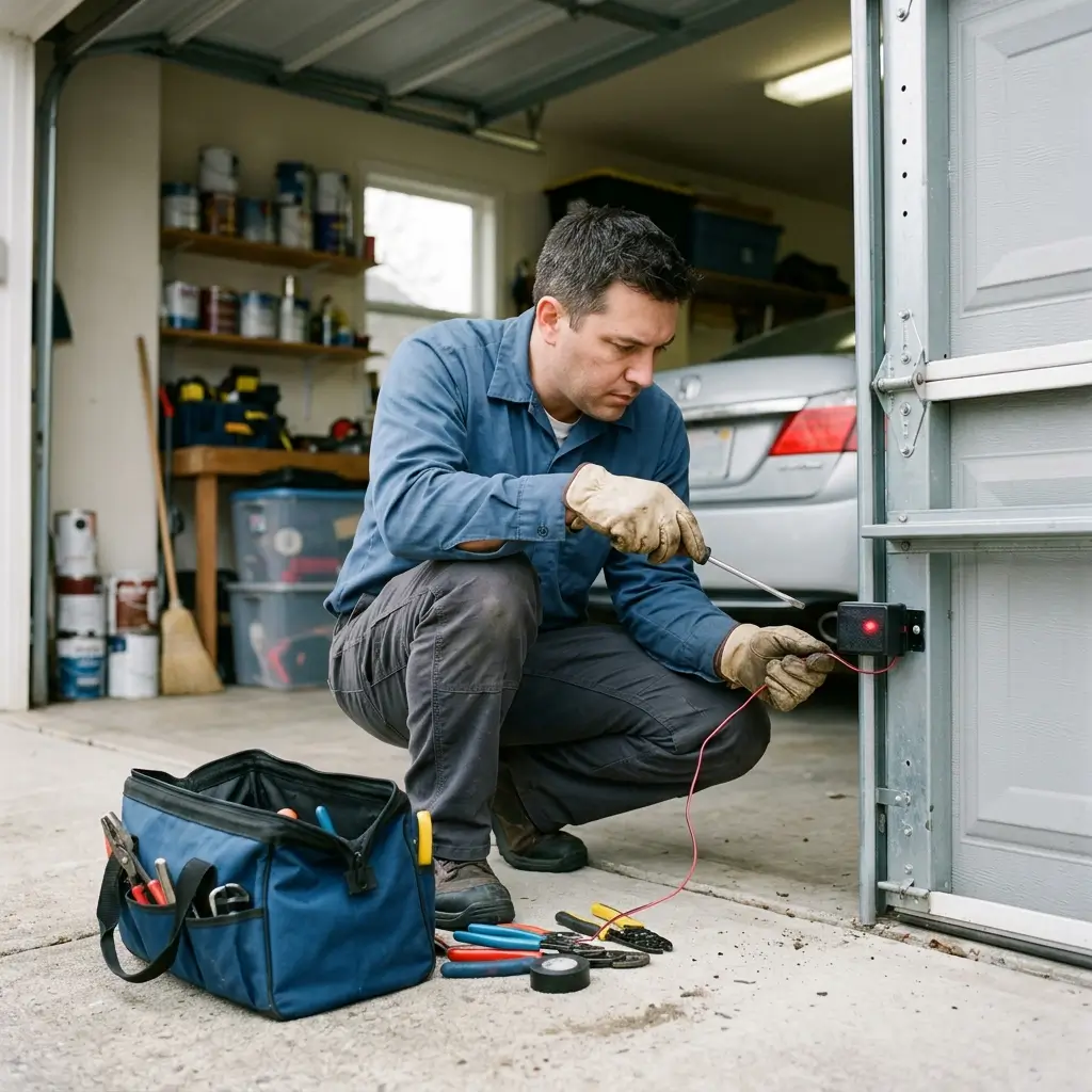 Garage door sensor repair in progress
